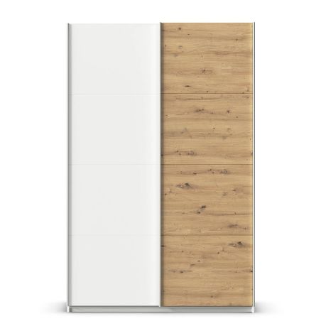 Armoire 136 cm DRAKAR avec 2 portes coulissantes en décor blanc mat et chêne Artisan