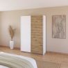 Armoire 136 cm DRAKAR avec 2 portes coulissantes en décor blanc mat et chêne Artisan