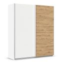 Armoire 181 cm DRAKAR avec 2 portes coulissantes en décor blanc mat et chêne Artisan