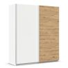 Armoire 181 cm DRAKAR avec 2 portes coulissantes en décor blanc mat et chêne Artisan