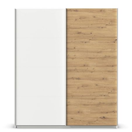 Armoire 181 cm DRAKAR avec 2 portes coulissantes en décor blanc mat et chêne Artisan
