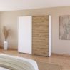 Armoire 181 cm DRAKAR avec 2 portes coulissantes en décor blanc mat et chêne Artisan