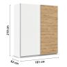 Armoire 181 cm DRAKAR avec 2 portes coulissantes en décor blanc mat et chêne Artisan
