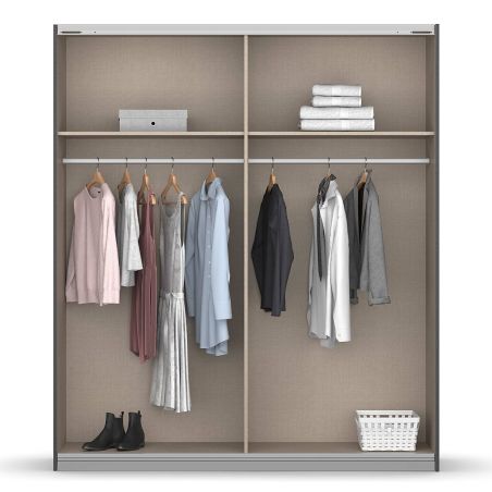 Armoire 181 cm DRAKAR avec 2 portes coulissantes en décor blanc mat et chêne Artisan
