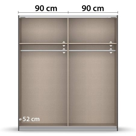 Armoire 181 cm DRAKAR avec 2 portes coulissantes en décor blanc mat et chêne Artisan