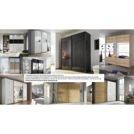 Armoire 181 cm DRAKAR avec 2 portes coulissantes en décor blanc mat et chêne Artisan