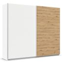 Armoire 271 cm DRAKAR avec 2 portes coulissantes en décor blanc mat et chêne Artisan