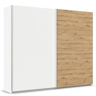Armoire 271 cm DRAKAR avec 2 portes coulissantes en décor blanc mat et chêne Artisan