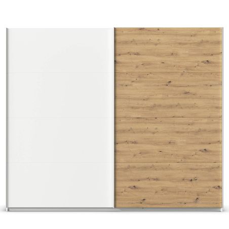 Armoire 271 cm DRAKAR avec 2 portes coulissantes en décor blanc mat et chêne Artisan