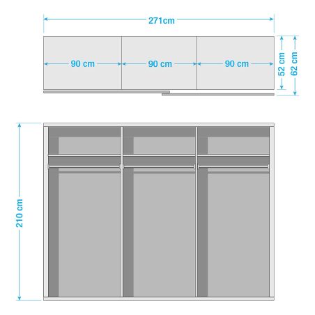 Armoire 271 cm DRAKAR avec 2 portes coulissantes en décor blanc mat et chêne Artisan