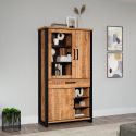 Vitrine MABEL avec 1 porte vitrée, 2 portes pleines, 1 tiroir et 3 niches