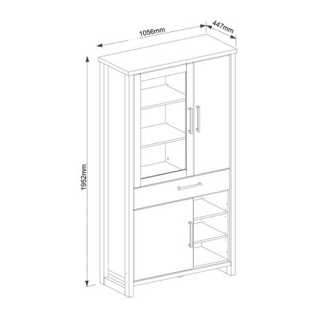 Vitrine MABEL avec 1 porte vitrée, 2 portes pleines, 1 tiroir et 3 niches