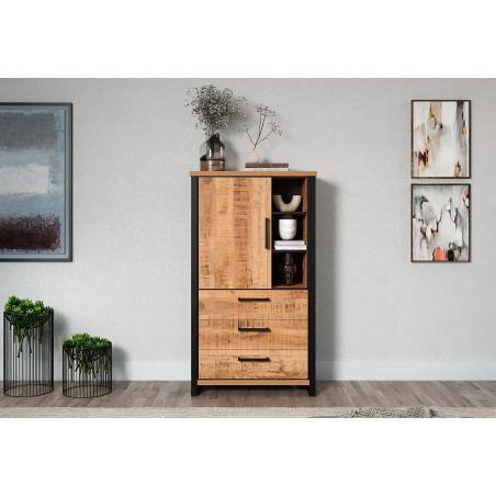 Buffet haut MABEL avec 1 porte pleine, 3 tiroirs et 3 niches