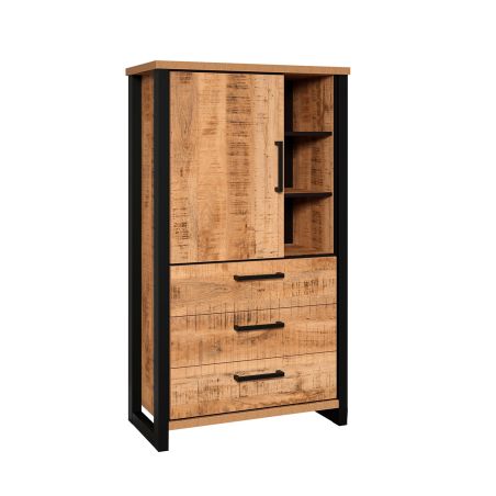 Buffet haut MABEL avec 1 porte pleine, 3 tiroirs et 3 niches