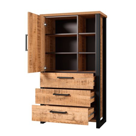 Buffet haut MABEL avec 1 porte pleine, 3 tiroirs et 3 niches