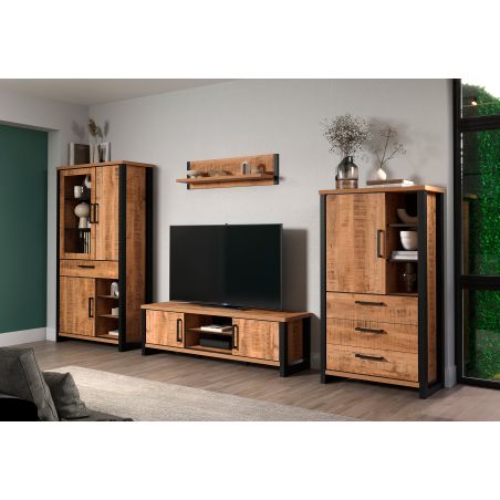 Buffet haut MABEL avec 1 porte pleine, 3 tiroirs et 3 niches