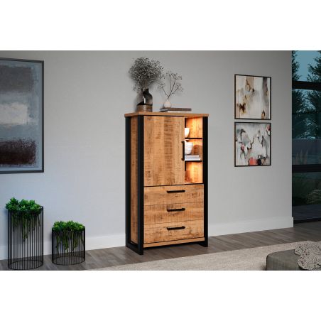 Buffet haut MABEL avec 1 porte pleine, 3 tiroirs et 3 niches