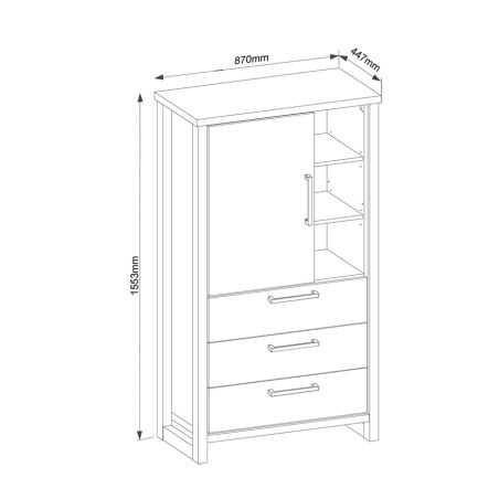 Buffet haut MABEL avec 1 porte pleine, 3 tiroirs et 3 niches