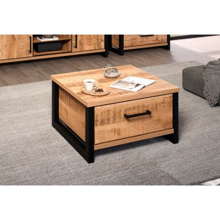 Table basse carrée 80 cm MABEL avec 2 tiroirs