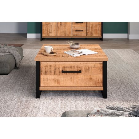 Table basse carrée 80 cm MABEL avec 2 tiroirs