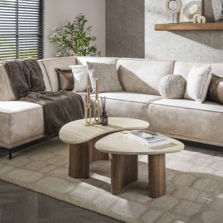 Set de 2 tables basses ARMAND en céramique finition travertin 1