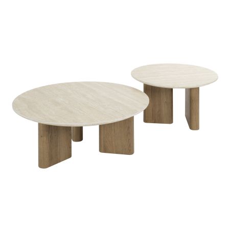 Set de 2 tables basses rondes ARMAND en céramique finition travertin