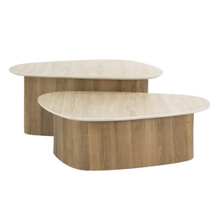 Set de 2 tables basses ARMAND en céramique finition travertin - forme triangulaire