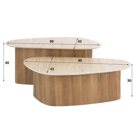 Set de 2 tables basses ARMAND en céramique finition travertin - forme triangulaire
