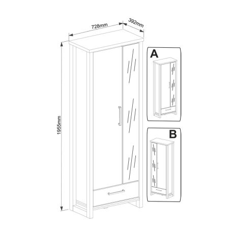 Armoire d'entrée MABEL avec 2 porte et miroir partiel