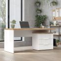 Bureau droit 160 cm AURELIA avec 3 tiroirs en blanc brillant et décor chêne cadiz