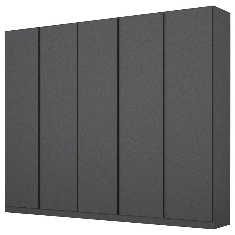 Armoire 5 portes 226 cm OBERON en décor gris métal avec accessoires intérieurs inclus
