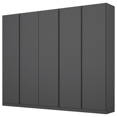 Armoire 5 portes 226 cm OBERON en décor gris métal avec accessoires intérieurs inclus