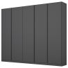 Armoire 5 portes 226 cm OBERON en décor gris métal avec accessoires intérieurs inclus