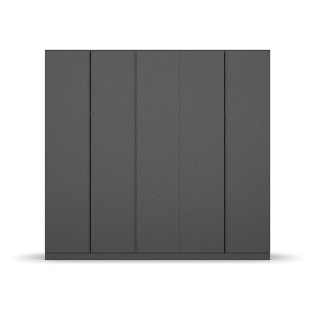 Armoire 5 portes 226 cm OBERON en décor gris métal avec accessoires intérieurs inclus
