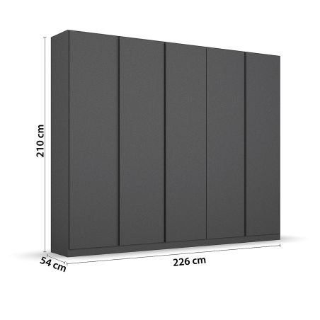 Armoire 5 portes 226 cm OBERON en décor gris métal avec accessoires intérieurs inclus