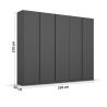 Armoire 5 portes 226 cm OBERON en décor gris métal avec accessoires intérieurs inclus