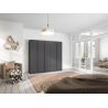 Armoire 5 portes 226 cm OBERON en décor gris métal avec accessoires intérieurs inclus