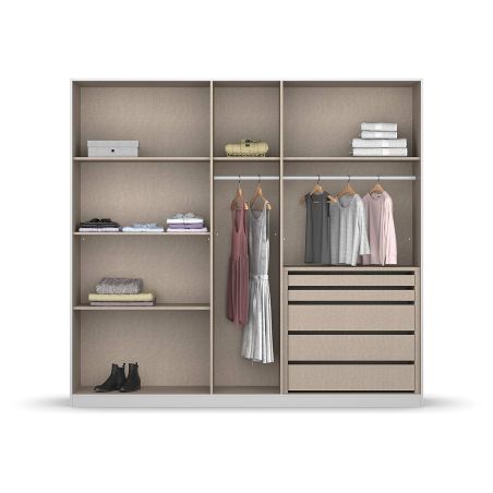 Armoire 5 portes 226 cm OBERON en décor gris métal avec accessoires intérieurs inclus