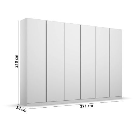 Armoire 6 portes 271 cm OBERON en décor blanc mat avec accessoires intérieurs inclus