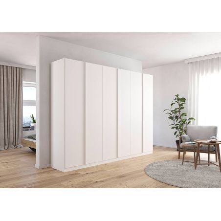 Armoire 6 portes 271 cm OBERON en décor blanc mat avec accessoires intérieurs inclus