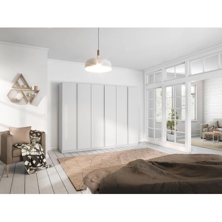 Armoire 6 portes 271 cm OBERON en décor blanc mat avec accessoires intérieurs inclus