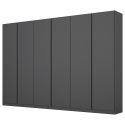 Armoire 6 portes 271 cm OBERON en décor gris métal avec accessoires intérieurs inclus