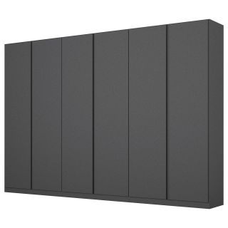 Armoire 6 portes 271 cm OBERON en décor gris métal avec accessoires intérieurs inclus