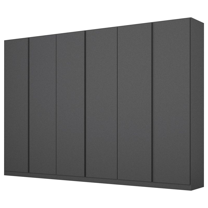 Armoire 6 portes 271 cm OBERON en décor gris métal avec accessoires intérieurs inclus