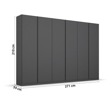 Armoire 6 portes 271 cm OBERON en décor gris métal avec accessoires intérieurs inclus