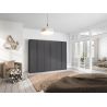 Armoire 6 portes 271 cm OBERON en décor gris métal avec accessoires intérieurs inclus