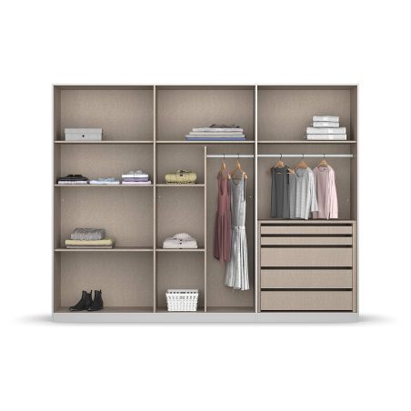 Armoire 6 portes 271 cm OBERON en décor gris métal avec accessoires intérieurs inclus