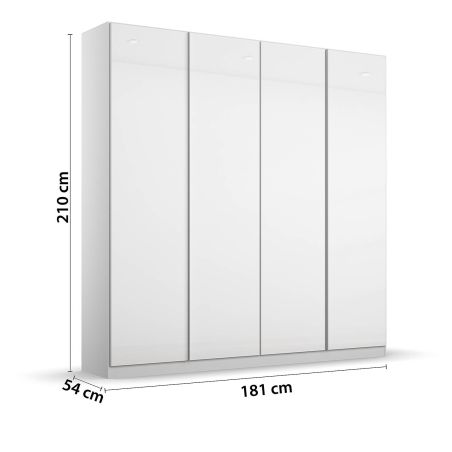 4 portes 181 cm OBERON en décor verre blanc brillant avec accessoires intérieurs inclus