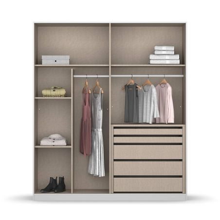 4 portes 181 cm OBERON en décor verre blanc brillant avec accessoires intérieurs inclus