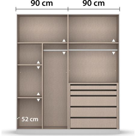 4 portes 181 cm OBERON en décor verre blanc brillant avec accessoires intérieurs inclus